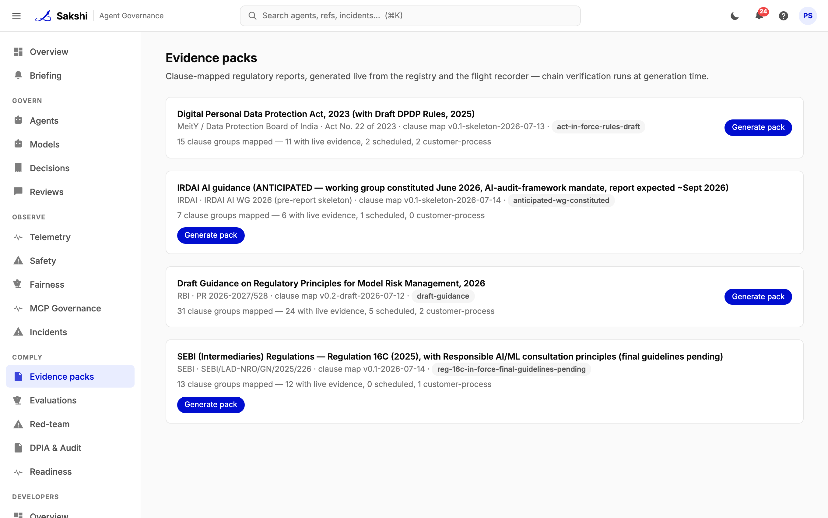 Sakshi evidence packs, signed, exportable regulator bundles per instrument